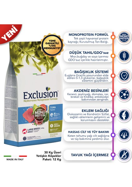 Monoprotein Düşük Tahıllı Ton Balıklı ve Narlı Büyük Irk Yetişkin Köpek Maması 12 kg fiyatları