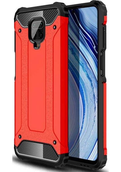 Xiaomi Redmi Note 9s Kapak Çift Katmanlı Zırh Tank Kılıf - Kırmızı