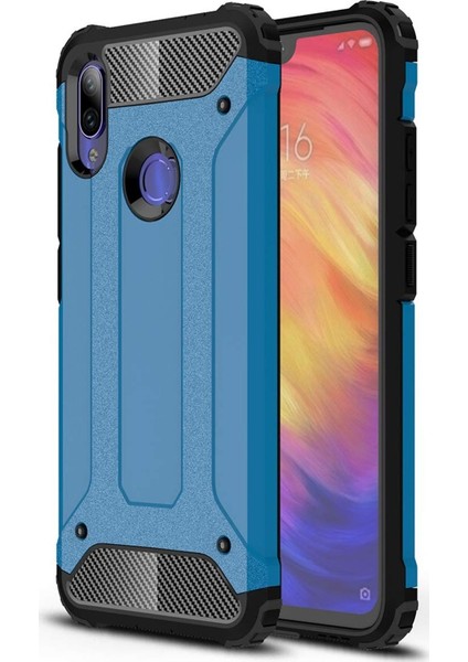 Xiaomi Redmi Note 7 Kapak Çift Katmanlı Zırh Tank Kılıf - Mavi