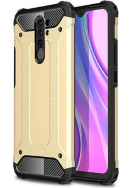 Xiaomi Redmi 9 Kapak Çift Katmanlı Zırh Tank Kılıf - Gold