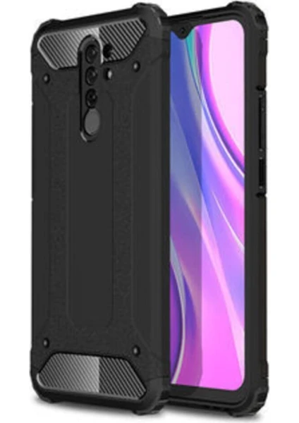 Xiaomi Redmi 9 Kapak Çift Katmanlı Zırh Tank Kılıf - Siyah