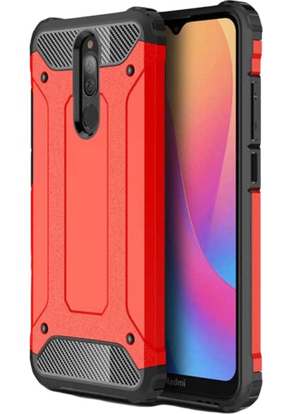 Xiaomi Redmi 8A Kapak Çift Katmanlı Zırh Tank Kılıf - Kırmızı