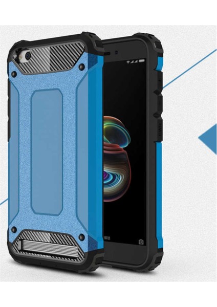 Xiaomi Redmi 5 Kapak Çift Katmanlı Zırh Tank Kılıf - Mavi