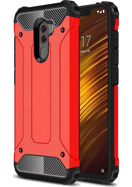 Xiaomi Pocophone F1 Kapak Çift Katmanlı Zırh Tank Kılıf - Kırmızı