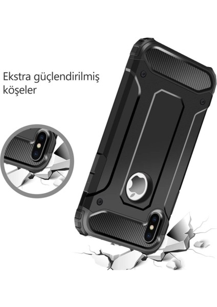 Xiaomi Note 8 Pro Kapak Çift Katmanlı Zırh Tank Kılıf - Kırmızı