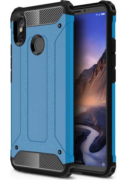 Xiaomi Mi Max 3 Kapak Çift Katmanlı Zırh Tank Kılıf - Mavi