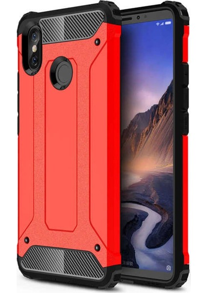 Xiaomi Mi Max 3 Kapak Çift Katmanlı Zırh Tank Kılıf - Kırmızı