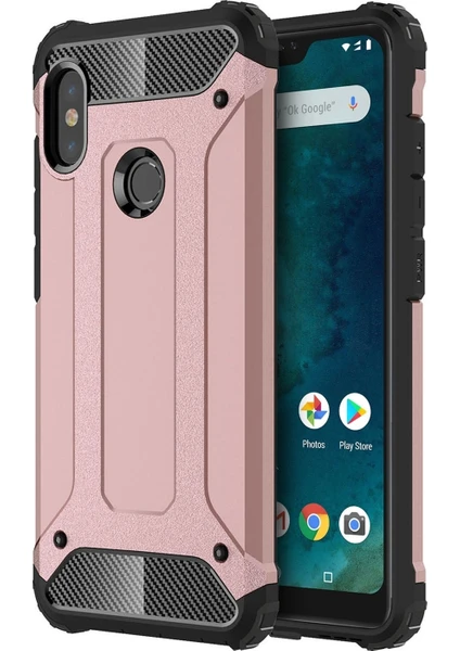 Xiaomi Mi A2 Lite Kapak Çift Katmanlı Zırh Tank Kılıf - Rose Gold