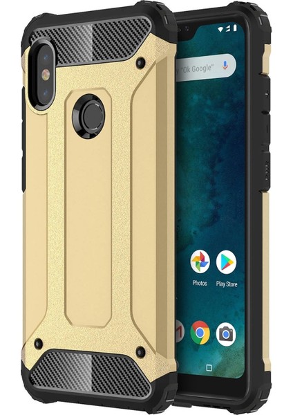 Xiaomi Mi A2 Lite Kapak Çift Katmanlı Zırh Tank Kılıf - Gold