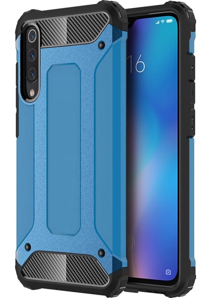 Xiaomi Mi 9 Kapak Çift Katmanlı Zırh Tank Kılıf - Mavi