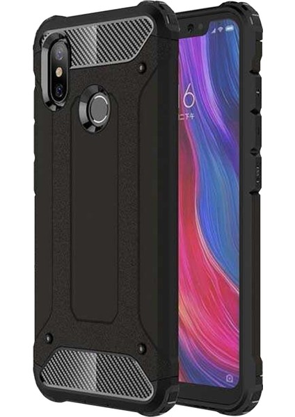 Xiaomi Mi 8 Se Kapak Çift Katmanlı Zırh Tank Kılıf - Siyah