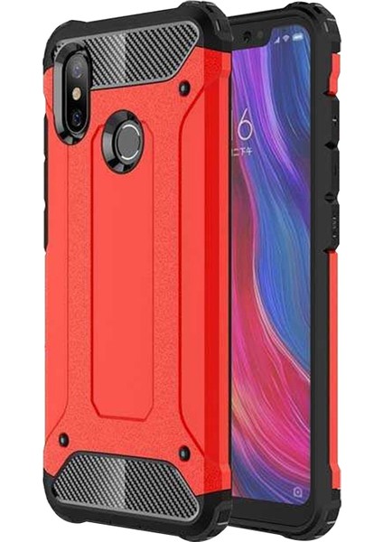 Xiaomi Mi 8 Kapak Çift Katmanlı Zırh Tank Kılıf - Kırmızı