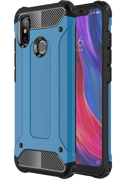 Xiaomi Mi 8 Kapak Çift Katmanlı Zırh Tank Kılıf - Mavi