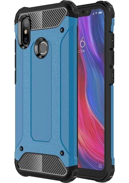 Xiaomi Mi 8 Kapak Çift Katmanlı Zırh Tank Kılıf - Mavi