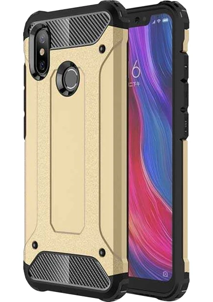 Xiaomi Mi 8 Kapak Çift Katmanlı Zırh Tank Kılıf - Gold