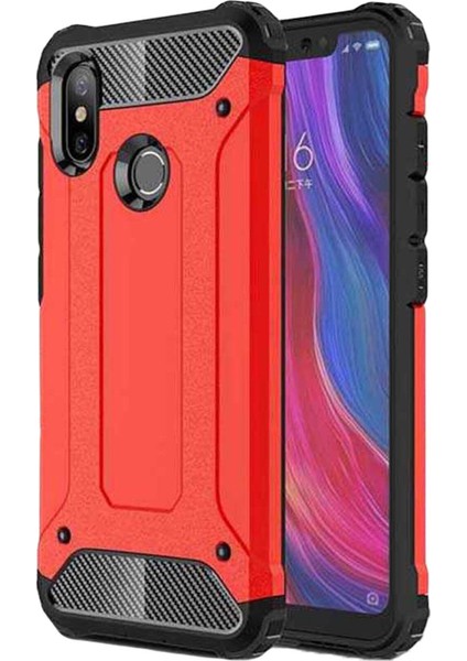 Xiaomi Mi 6x Kapak Çift Katmanlı Zırh Tank Kılıf - Kırmızı