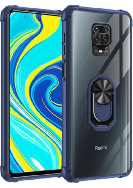 Xiaomi Redmi Note 9 Pro Kapak Şeffaf Yüzüklü Kenar Korumalı Standlı Kılıf - Lacivert