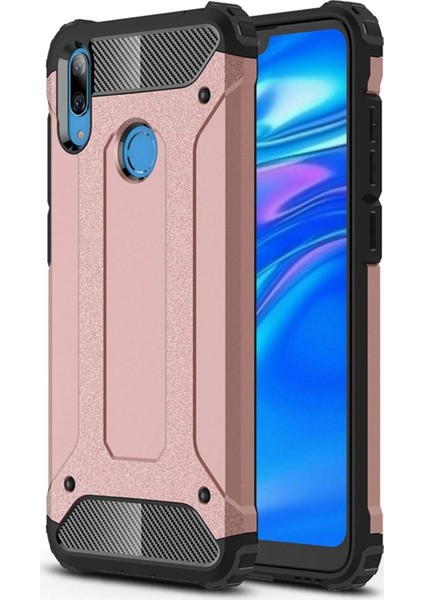 Huawei Y7 Prime 2019 Kapak Çift Katmanlı Zırh Tank Kılıf - Rose Gold