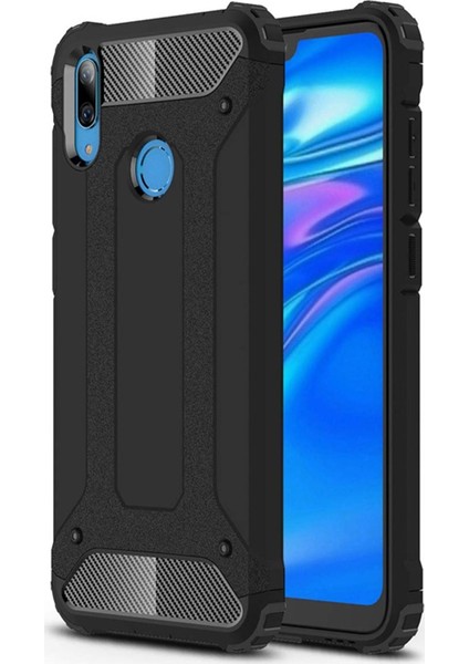 Huawei Y7 Prime 2019 Kapak Çift Katmanlı Zırh Tank Kılıf - Siyah