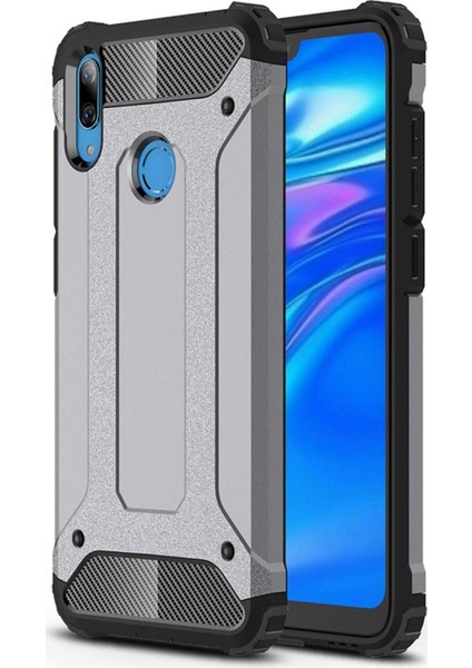 Huawei Y7 Prime 2019 Kapak Çift Katmanlı Zırh Tank Kılıf - Gri