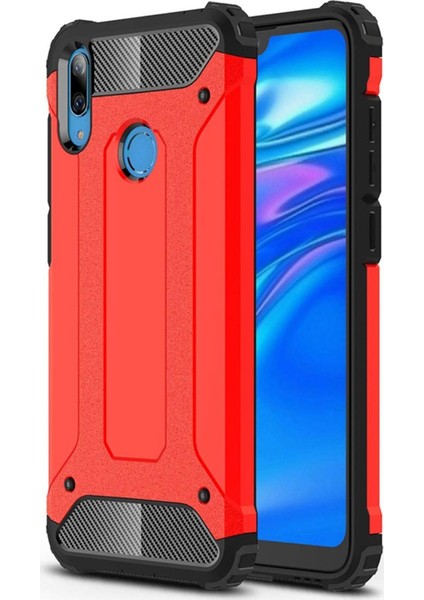 Huawei Y7 Prime 2019 Kapak Çift Katmanlı Zırh Tank Kılıf - Kırmızı