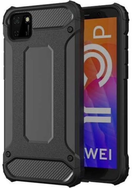 Huawei Y5P Kapak Çift Katmanlı Zırh Tank Kılıf - Siyah