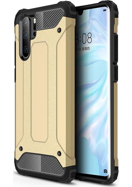 Huawei P30 Pro Kapak Çift Katmanlı Zırh Tank Kılıf - Gold