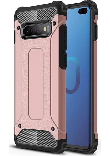 Samsung Galaxy S10 Plus Kapak Çift Katmanlı Zırh Tank Kılıf - Rose Gold