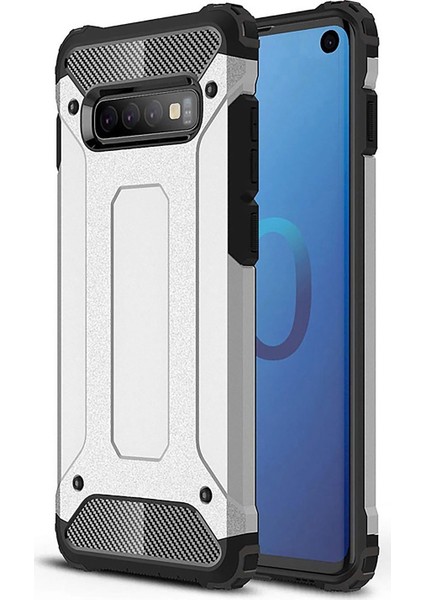 Samsung Galaxy S10 Kapak Çift Katmanlı Zırh Tank Kılıf - Gri