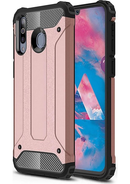 Samsung Galaxy M30 Kapak Çift Katmanlı Zırh Tank Kılıf - Rose Gold