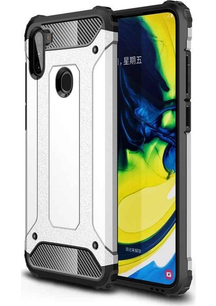 Samsung Galaxy M11 Kapak Çift Katmanlı Zırh Tank Kılıf - Gri