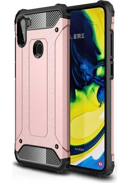 Samsung Galaxy M11 Kapak Çift Katmanlı Zırh Tank Kılıf - Rose Gold