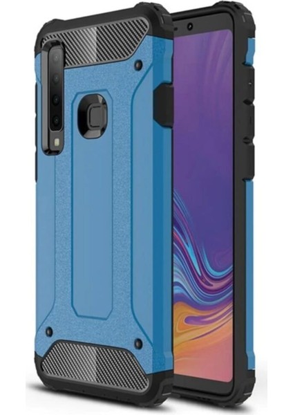 Samsung Galaxy A9 2018 Kapak Çift Katmanlı Zırh Tank Kılıf - Mavi