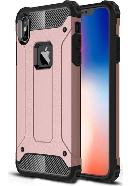 Apple iPhone XSmax Kapak Çift Katmanlı Zırh Tank Kılıf - Rose Gold