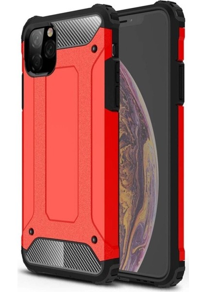 Apple iPhone 11 Pro Max Kapak Çift Katmanlı Zırh Tank Kılıf - Kırmızı