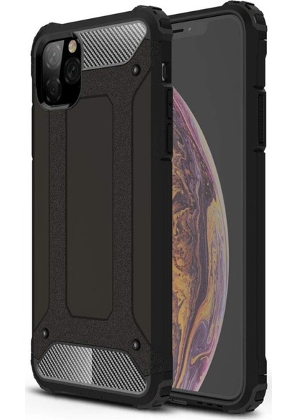 Apple iPhone 11 Pro Max Kapak Çift Katmanlı Zırh Tank Kılıf - Siyah