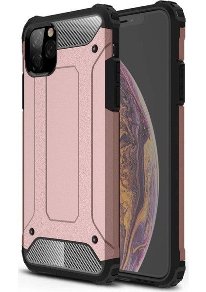 Apple iPhone 11 Pro Max Kapak Çift Katmanlı Zırh Tank Kılıf - Rose Gold
