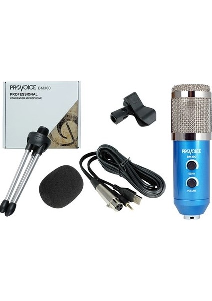 BM-300 Usb Girişli Condenser Stüdyo Mikrofonu (Mavi)