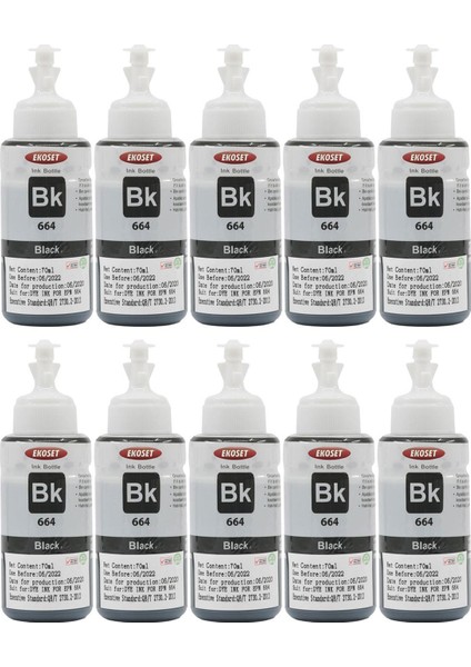 L486 L455 L550 L565 Uyumlu Mürekkep Siyah 70 ml 10 Adet modelleri