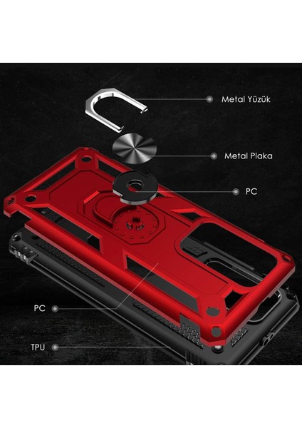 Huawei P40 Pro Kılıf Selfie Yüzüklü Iki Katmanlı Koruyucu VGA Kırmızı modelleri