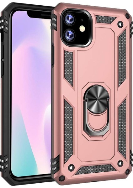 iPhone 11 Kılıf 6.1 Inç Selfie Yüzüklü Iki Katmanlı Koruyucu VGA Rose Gold