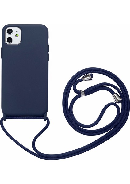 iPhone 11 Kılıf Silikon Çapraz Boyun Askılı Kordonlu Hrp Lacivert