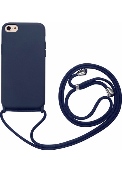 iPhone 7 Kılıf Silikon Çapraz Boyun Askılı Kordonlu Hrp Lacivert