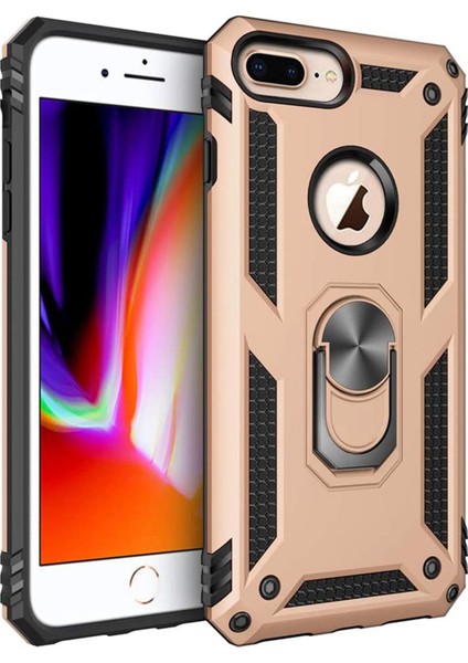 iPhone 8+ Plus Kılıf Selfie Yüzüklü Tutuculu Iki Katmanlı Koruyucu VGA Gold