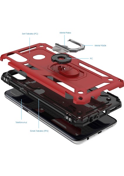 Samsung Galaxy A10S Kılıf A107 Selfie Yüzüklü Iki Katmanlı Koruyucu VGA Kırmızı modelleri