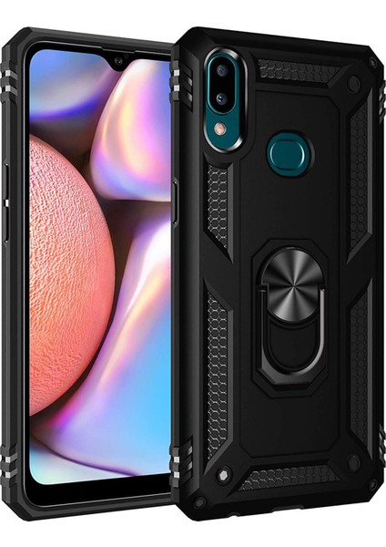 Samsung Galaxy A10S Kılıf A107 Selfie Yüzüklü Iki Katmanlı Koruyucu VGA Siyah