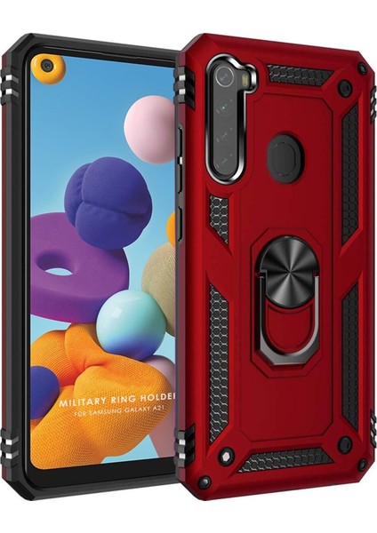 Samsung Galaxy A21 Kılıf A215 Selfie Yüzüklü Iki Katmanlı Koruyucu VGA Kırmızı