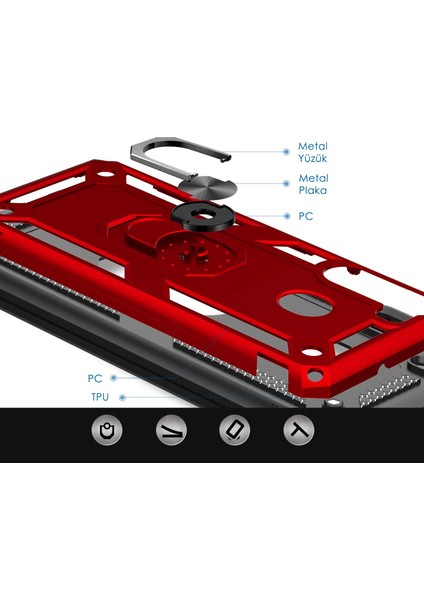 Samsung Galaxy A21 Kılıf A215 Selfie Yüzüklü Iki Katmanlı Koruyucu VGA Kırmızı modelleri