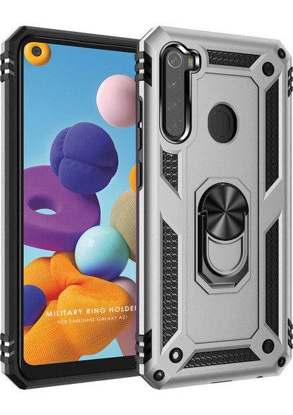 Samsung Galaxy A21 Kılıf A215 Selfie Yüzüklü Iki Katmanlı Koruyucu VGA Gri