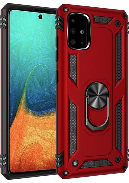 Samsung Galaxy A51 Kılıf A515 Selfie Yüzüklü Iki Katmanlı Koruyucu VGA Kırmızı